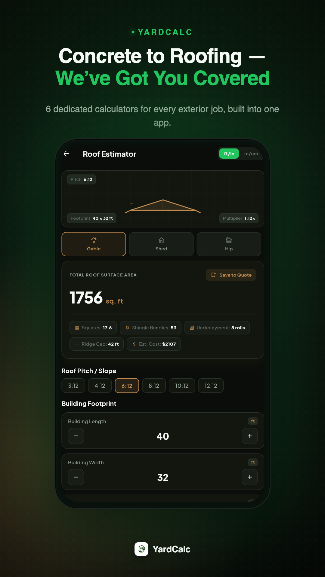 YardCalc 6 Powerful Calculators Interface